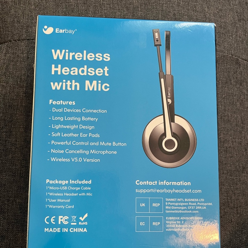 Earbay Bluetooth Headset Microphone Wireless Headphones Noise Cancelling.